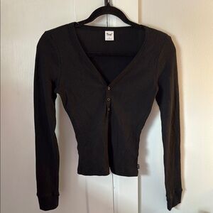 TNA Black Button-Down V-Neck Top